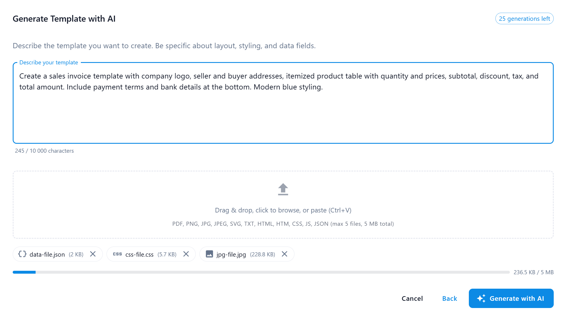 AI prompt input with file attachments