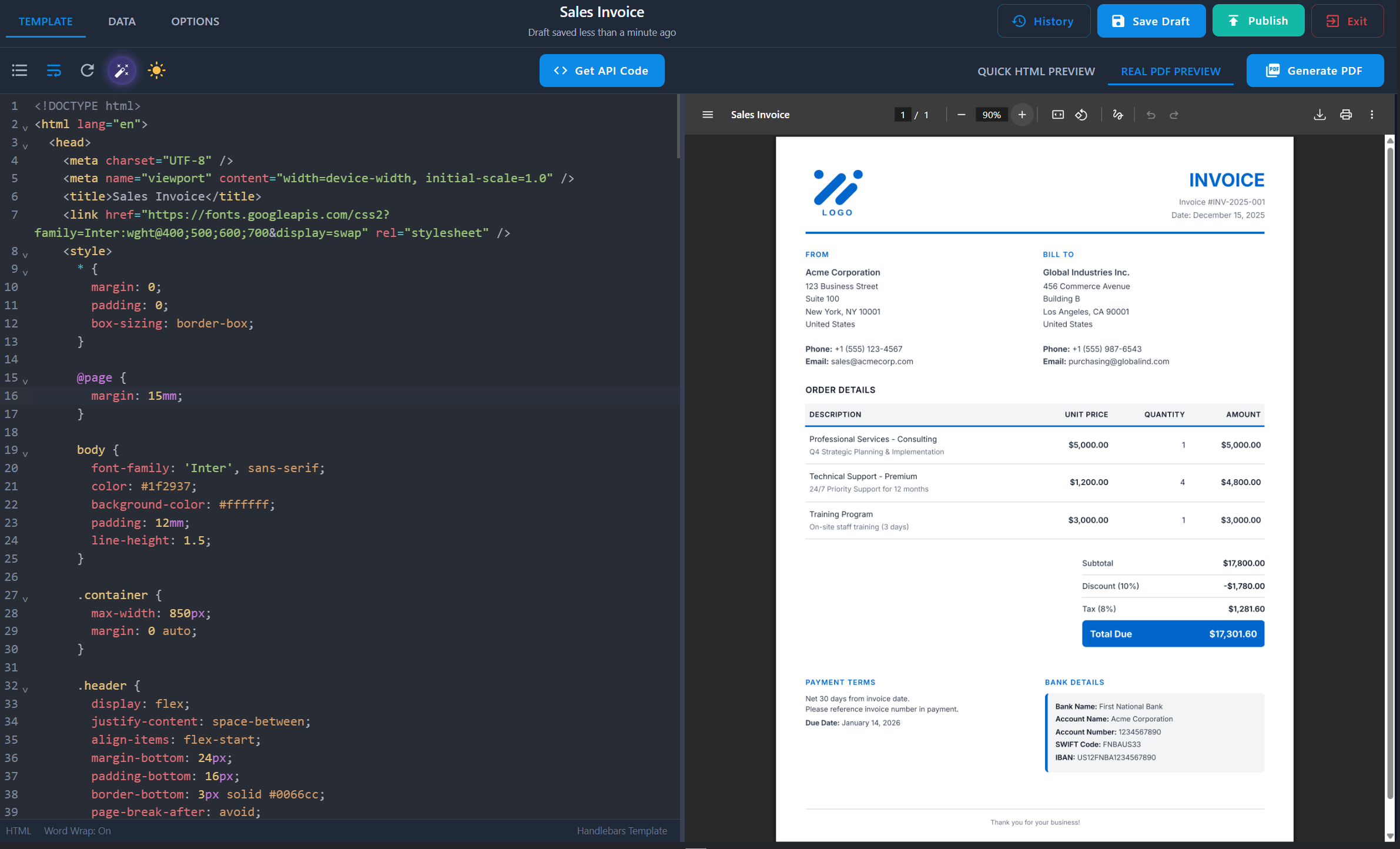 Template Designer with PDF preview