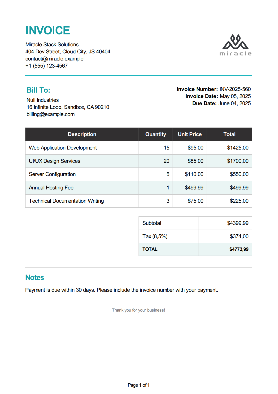 Invoice PDF generated using DinkToPdf in C#/.NET