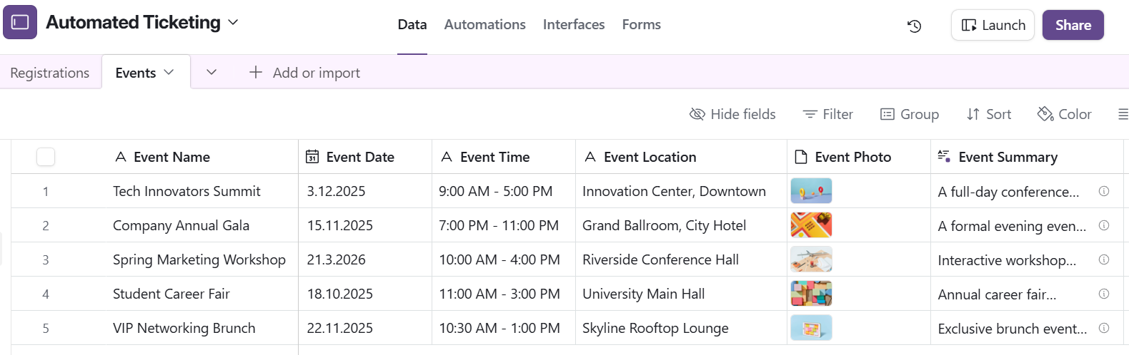 Airtable tables structure for event ticketing