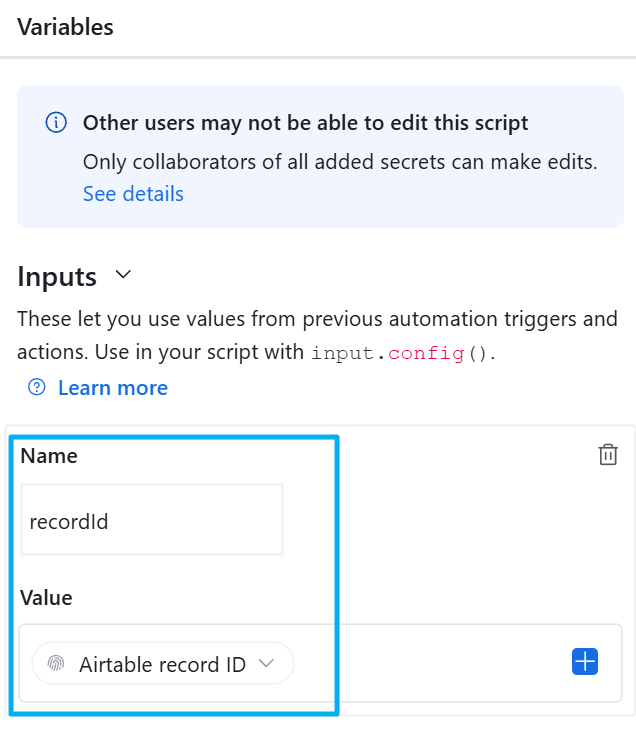 Airtable Inputs Variables