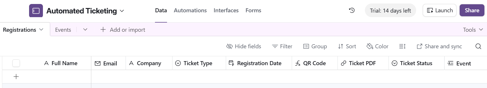Airtable tables structure for registrations