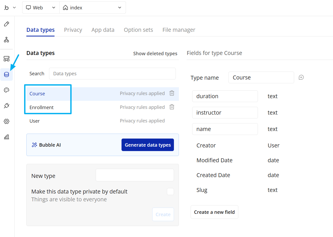 Bubble database structure for student certificates