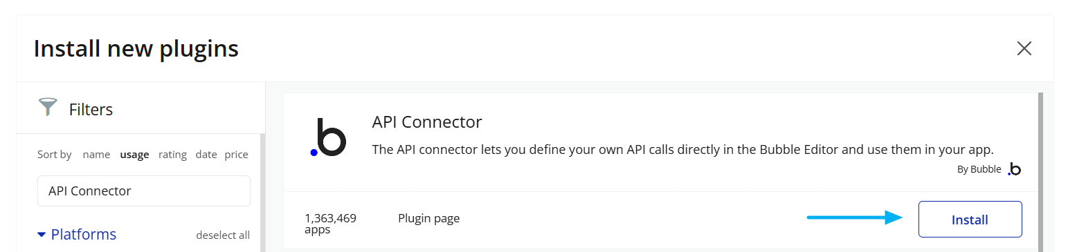 Bubble API Connector plugin installation