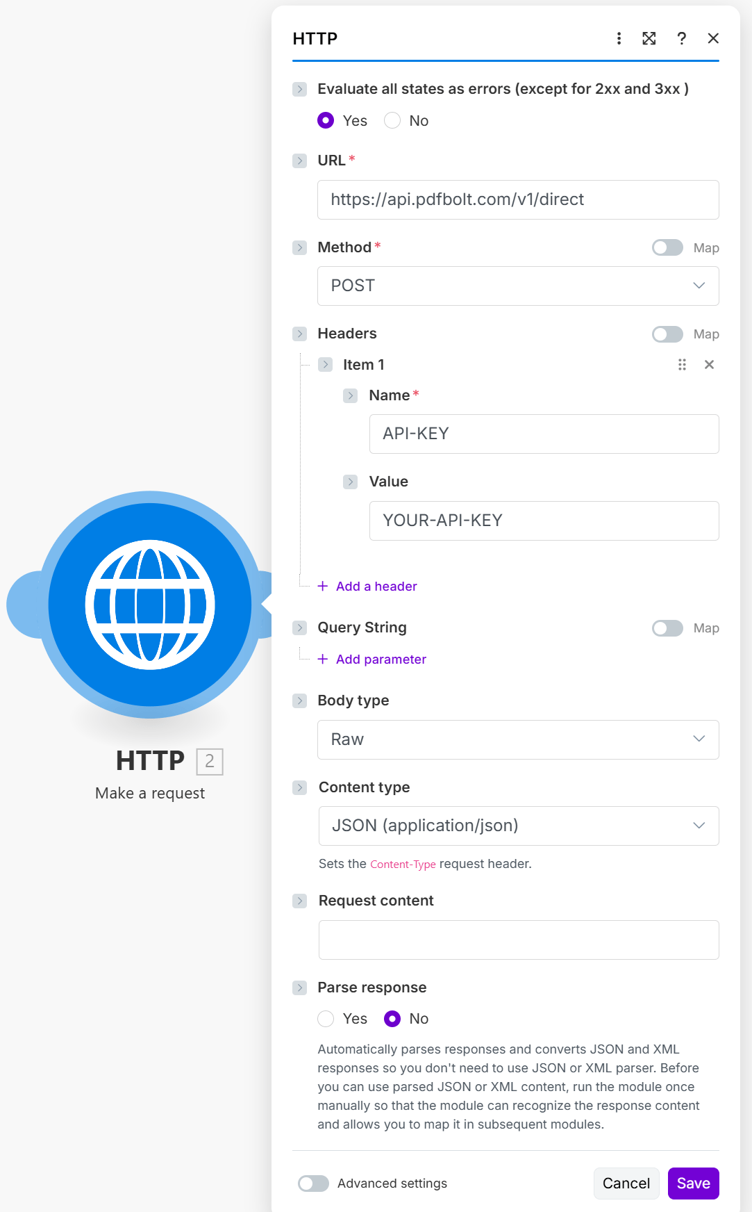 Make HTTP module authentication setup for PDFBolt API integration