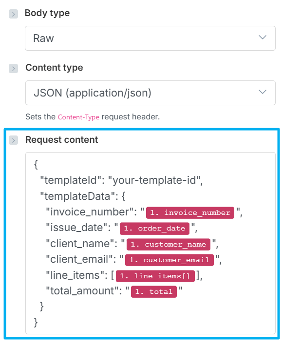 Make HTTP module request content for PDFBolt template