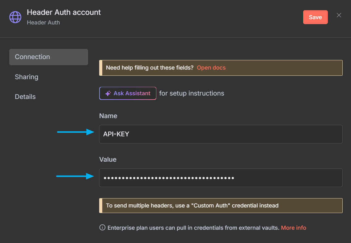 n8n HTTP Request node authentication setup for PDFBolt API integration