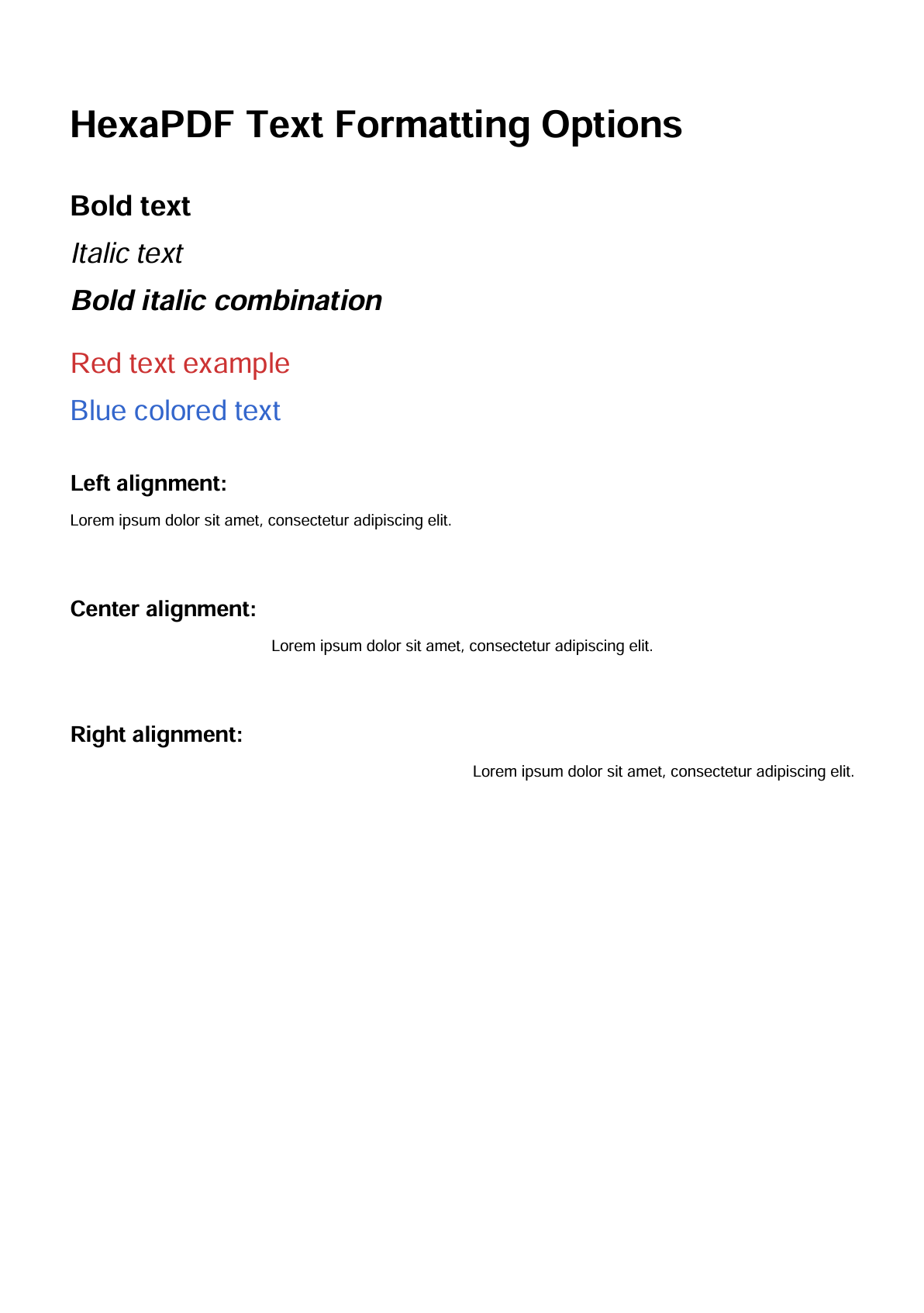  Ruby on Rails - HexaPDF: PDF document demonstrating text formatting options