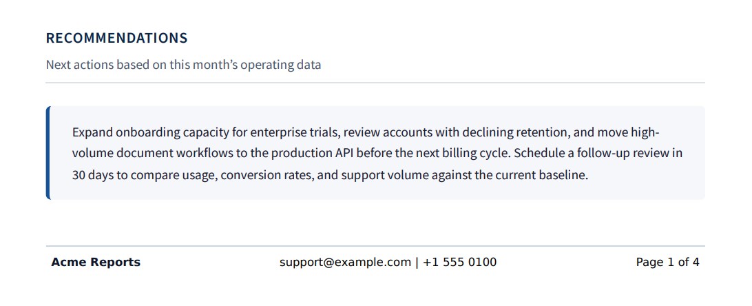 HTML to PDF branded contact footer with page numbers