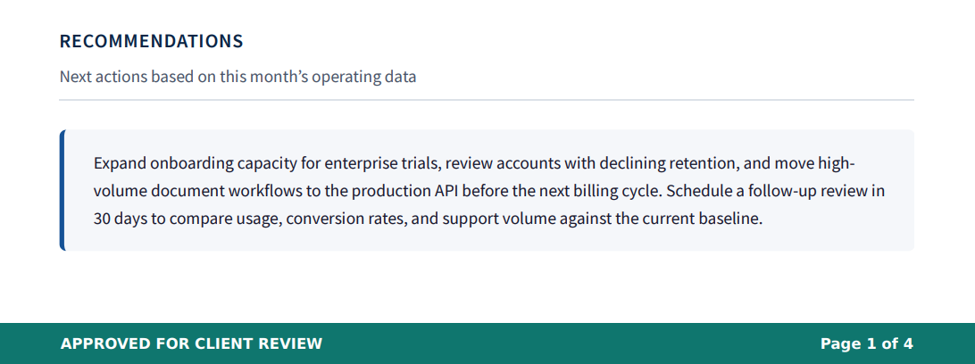 HTML to PDF colored footer with client review status and page number