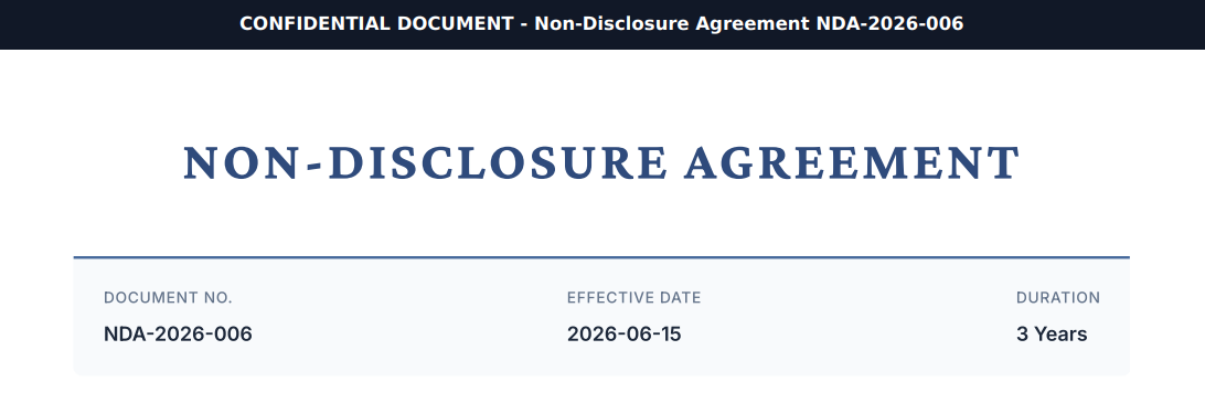 HTML to PDF confidential document header on an NDA