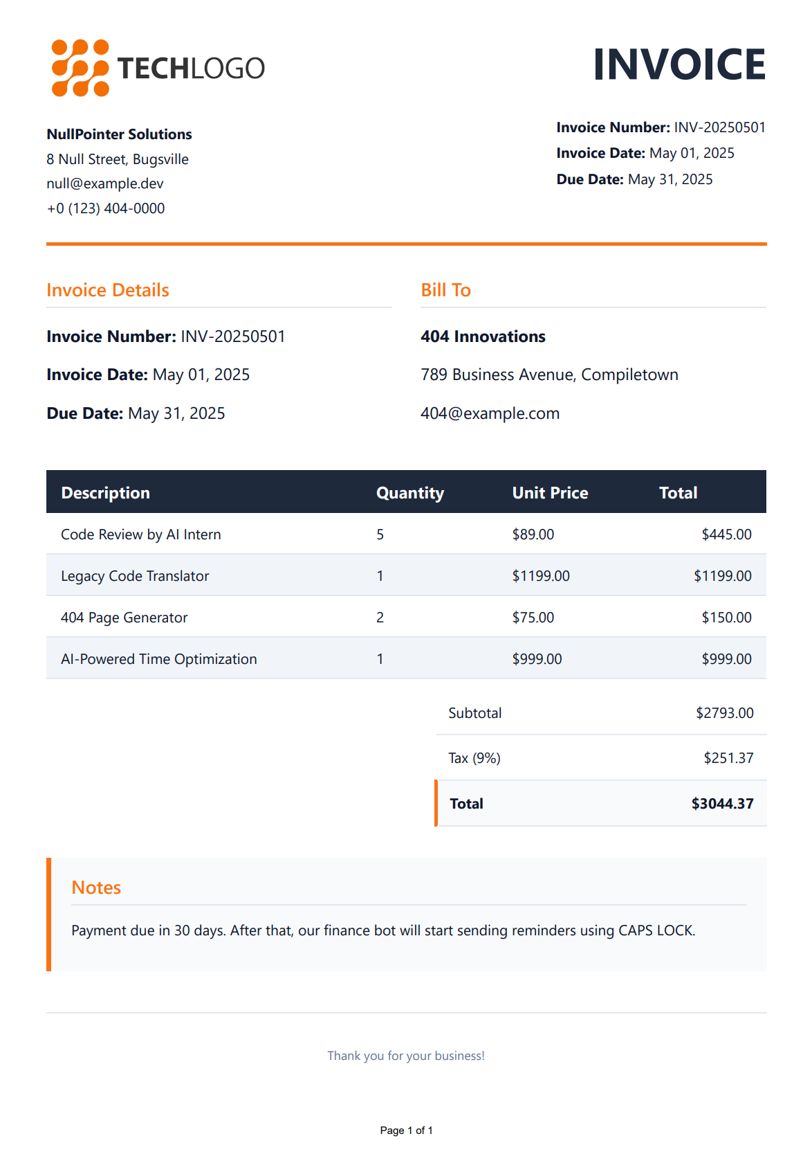 PDF Invoice Generated with Playwright in C#/.NET