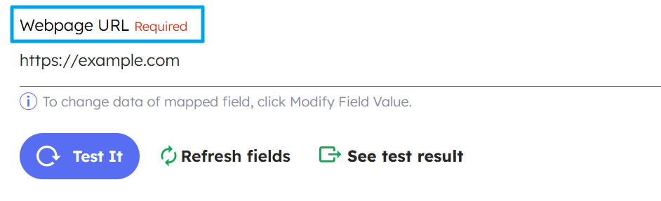 Enter webpage URL in PDFBolt action field in Integrately
