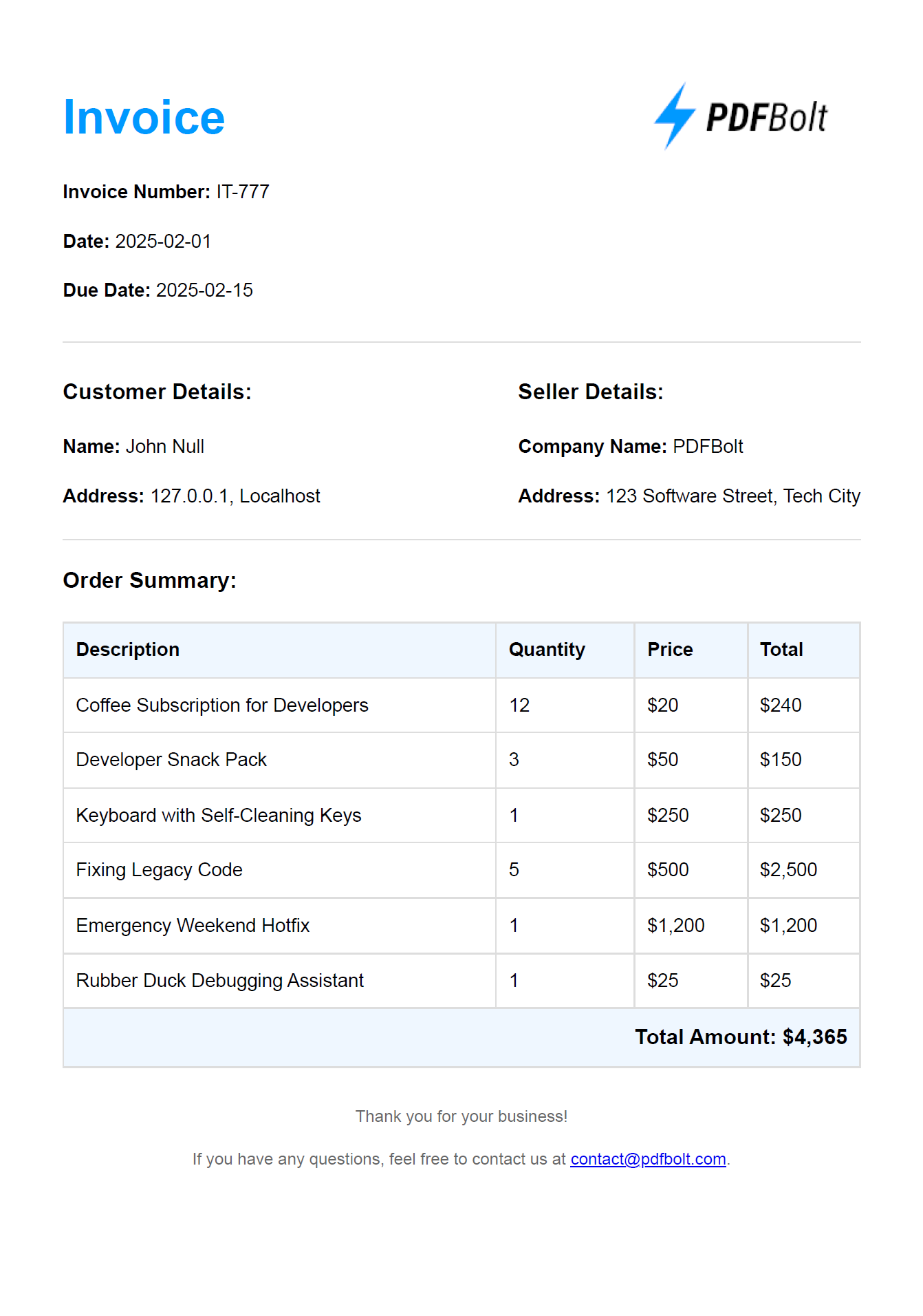 Invoice example generated using Playwright