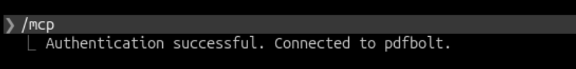 Claude Code confirming a successful connection to PDFBolt