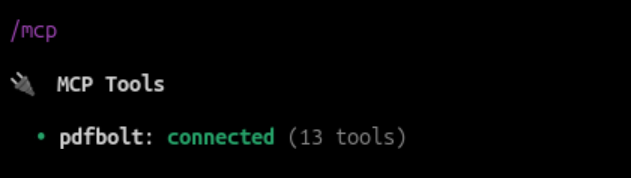 Codex MCP tools list showing PDFBolt connected
