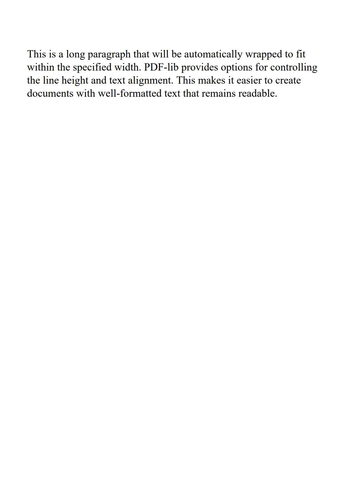 PDF showing text paragraph with proper line wrapping