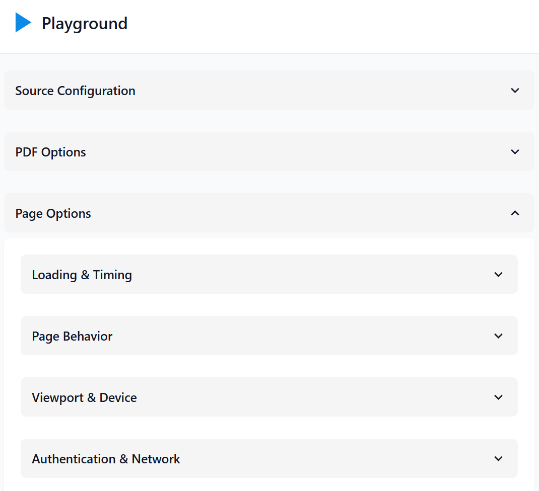 PDF options configuration panel