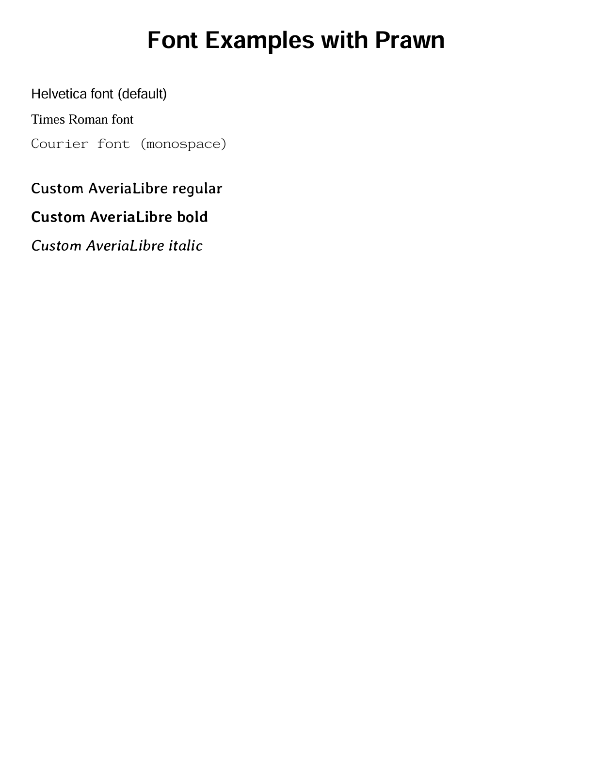 Prawn font examples showing built-in and custom fonts in Ruby on Rails PDF generation