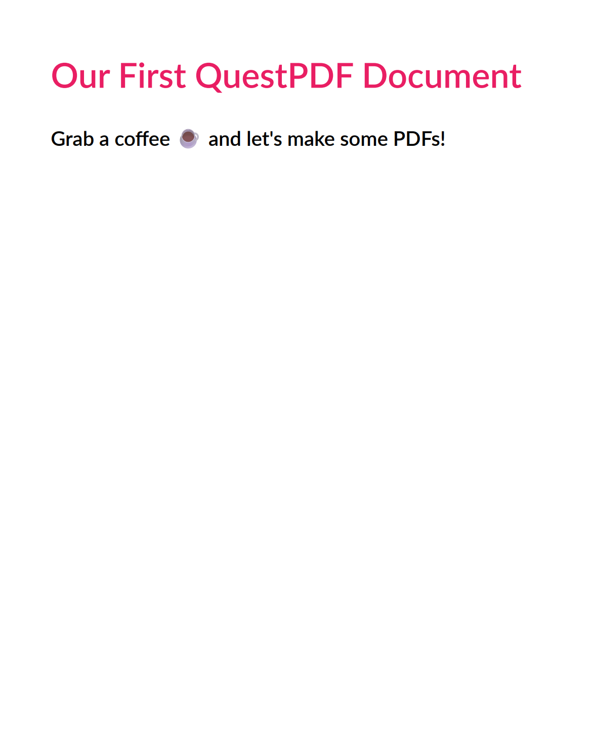 Simple PDF document created using QuestPDF in C#/.NET