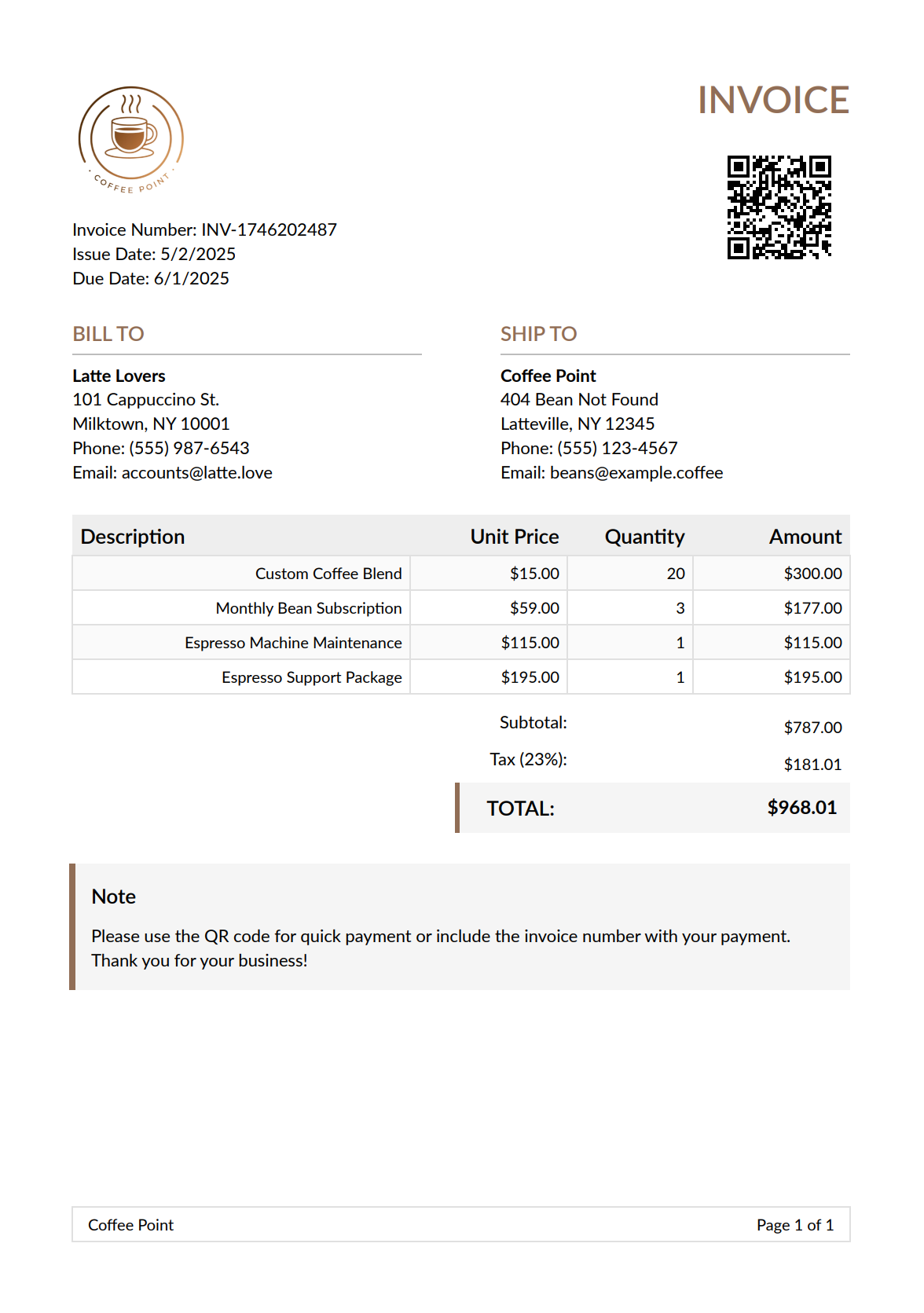 Invoice PDF generated using QuestPDF in C#/.NET