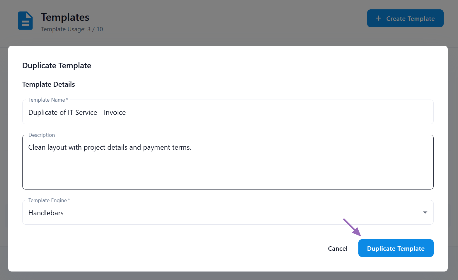 Template Actions - Duplicate Template