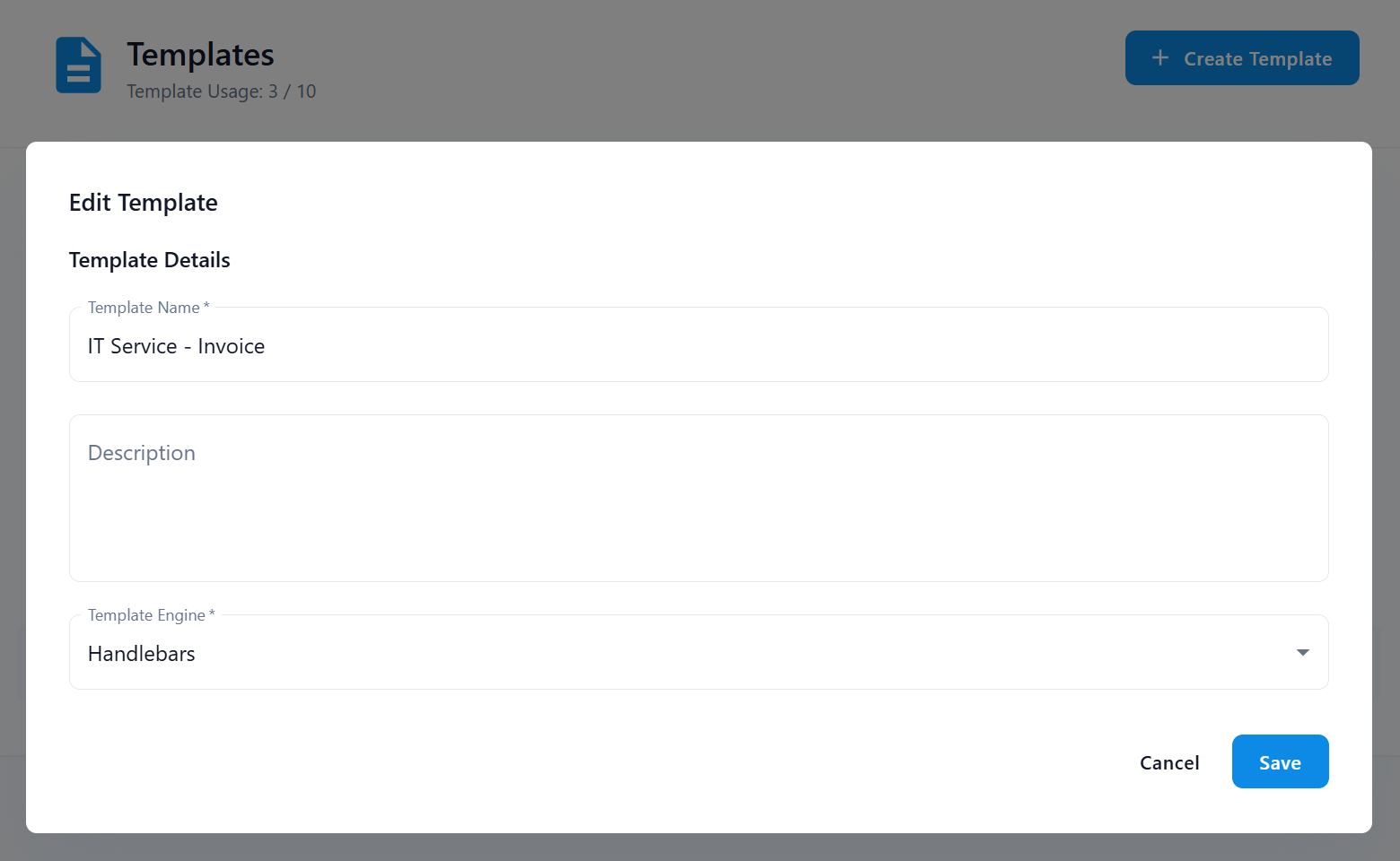 Template Actions - Edit Template Details