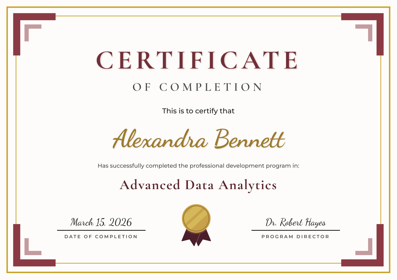 Classic Wine Gold Certificate