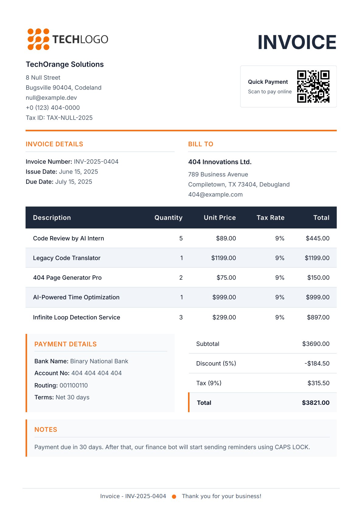 Clean Invoice with QR Code