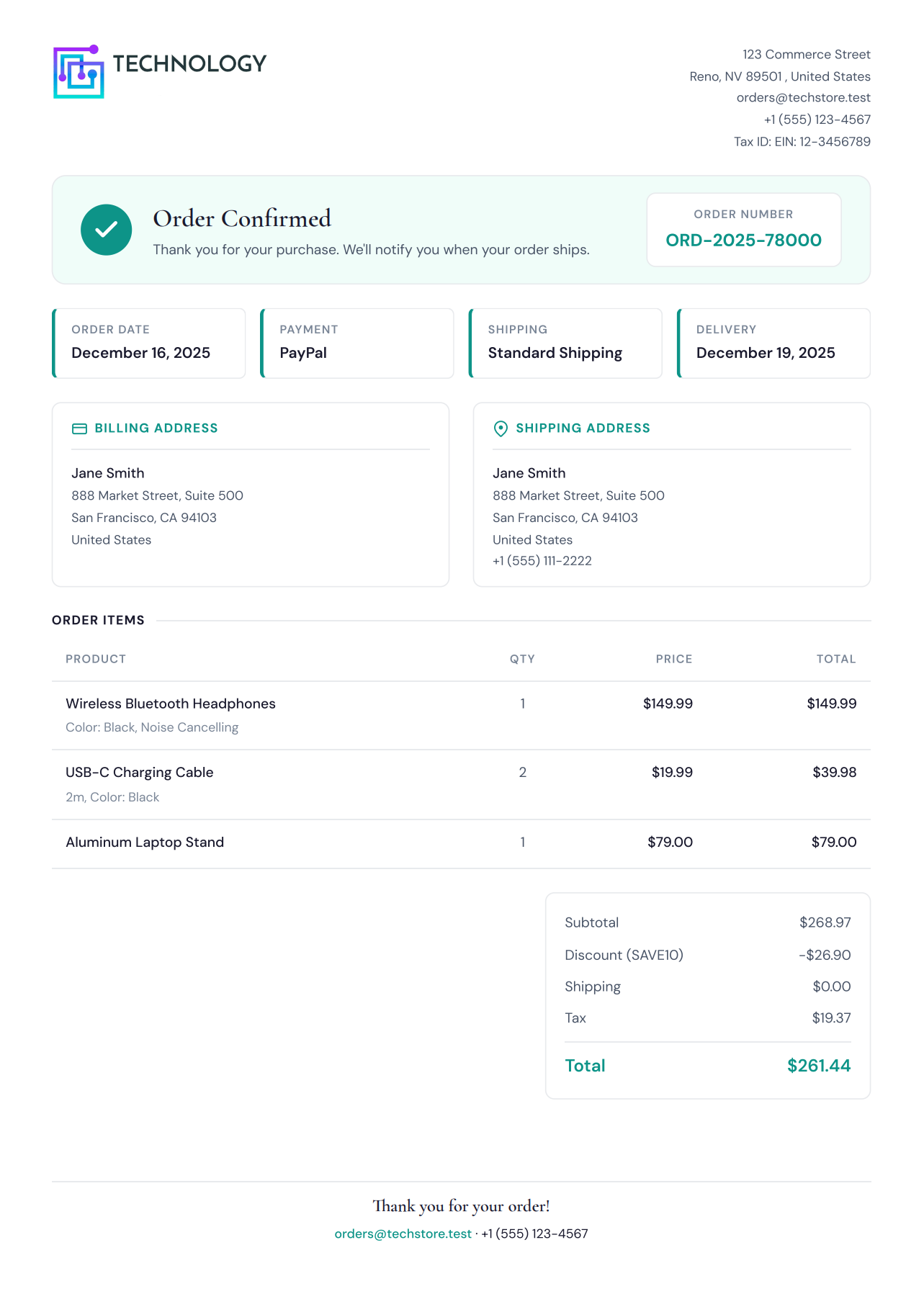 Clean Order Confirmation