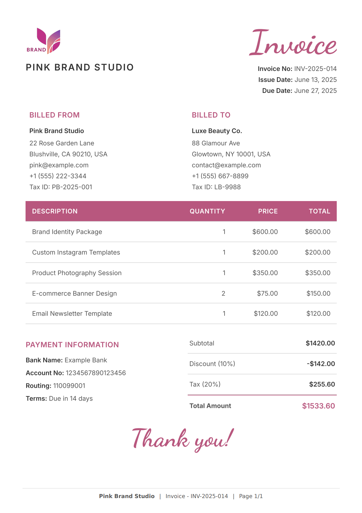 Elegant Pink Invoice