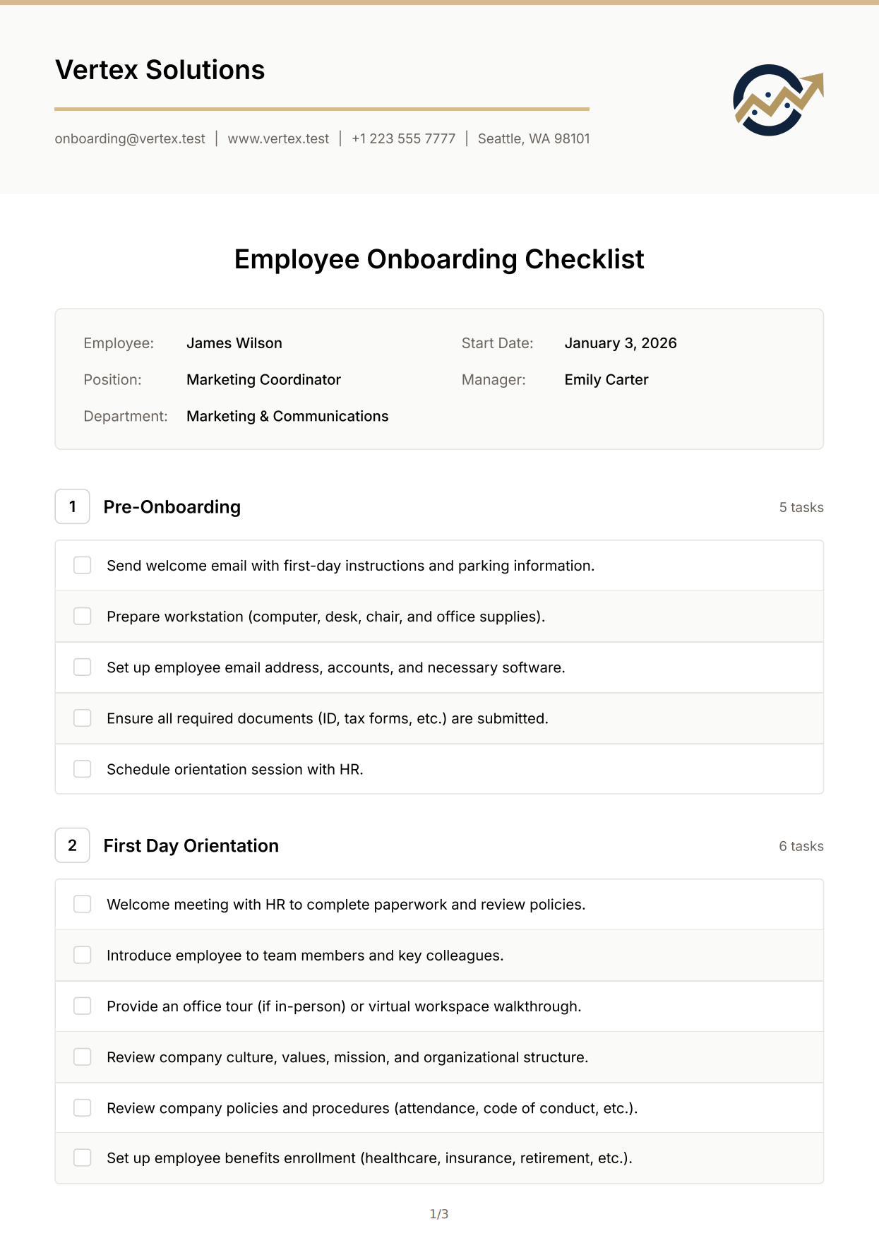 Employee Onboarding Checklist