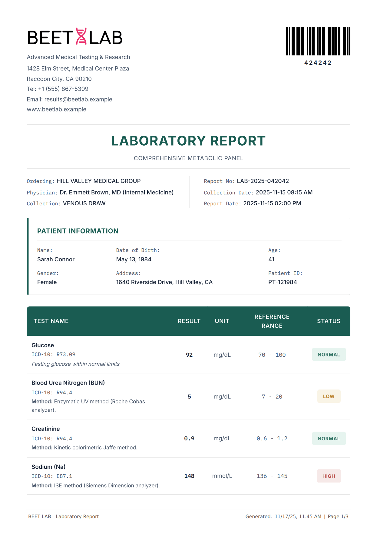 Medical Lab Test Report