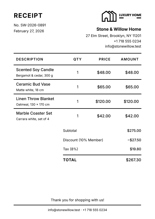Minimal B&W Receipt