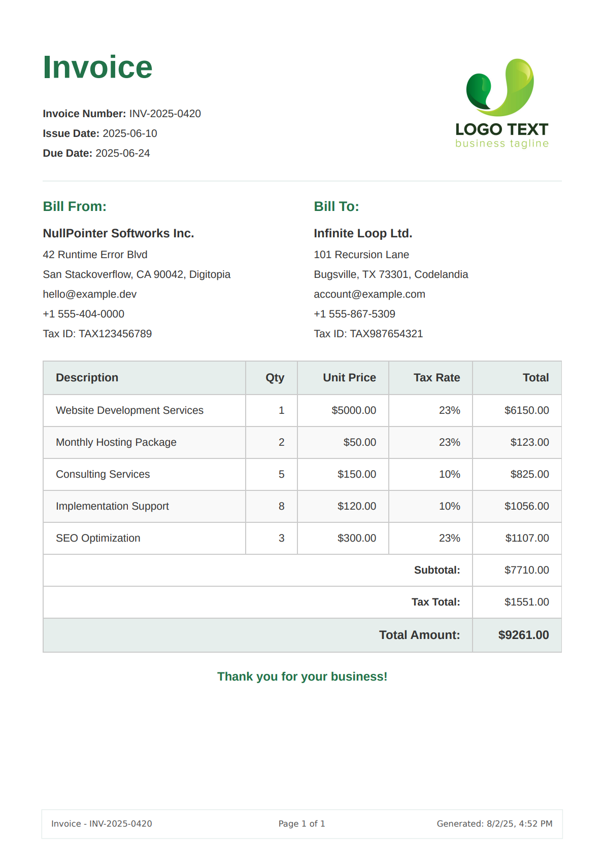 Simple Green Invoice