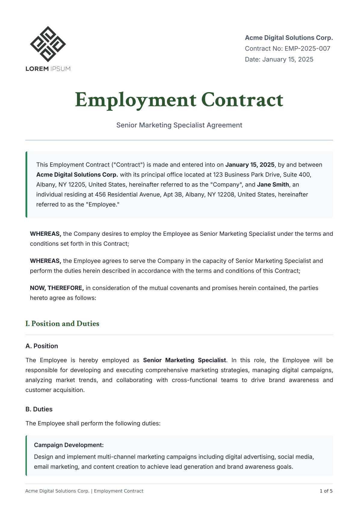 Structured Employment Contract