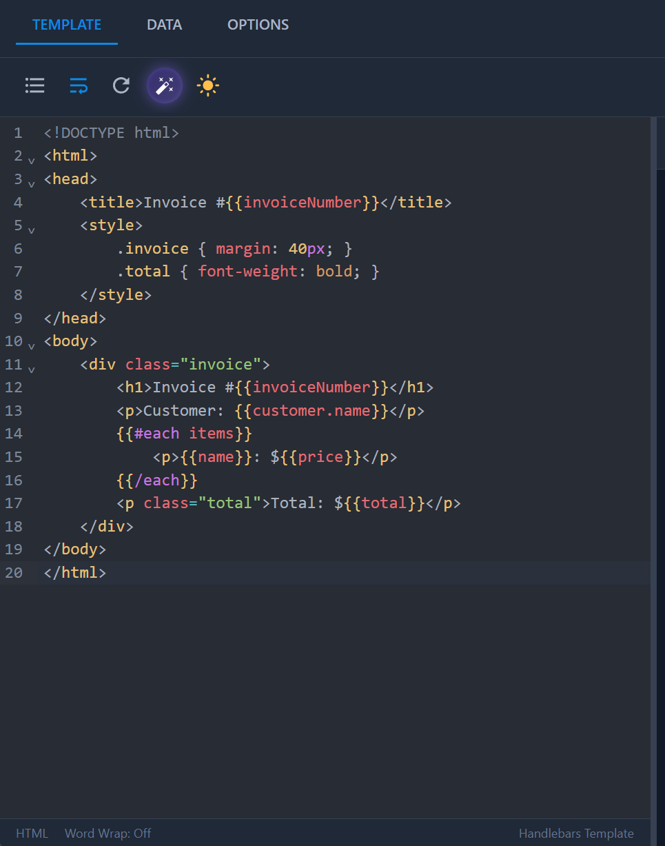 Template Designer - Code Editor