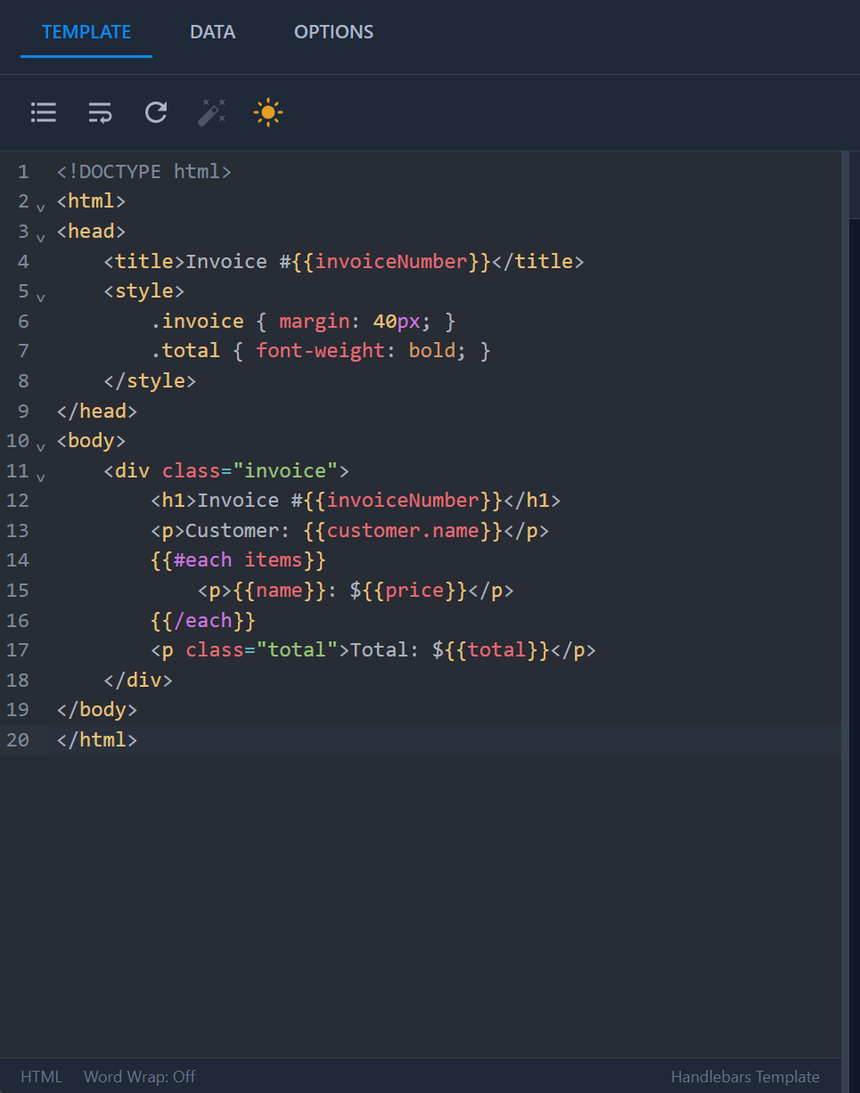 Template Designer - Code Editor