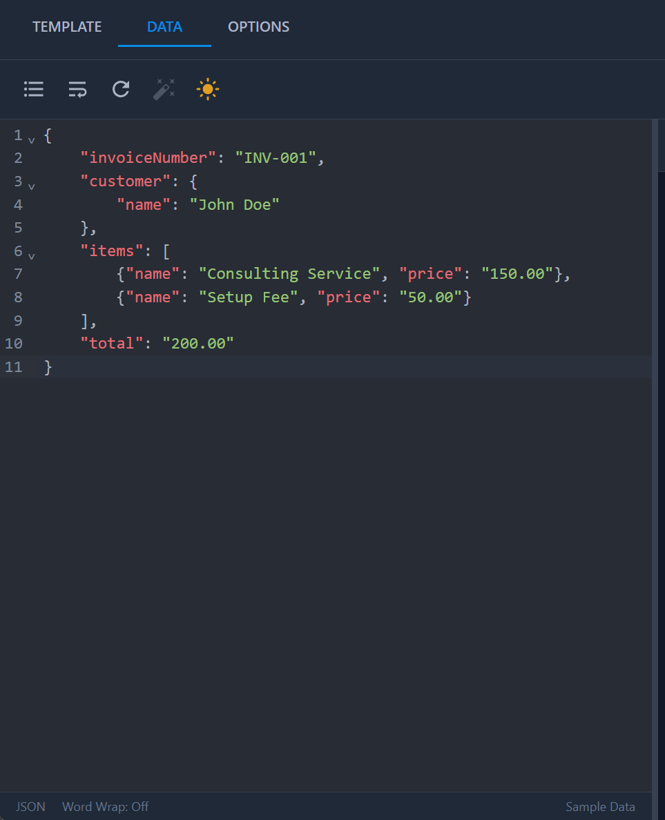 Template Designer - Data Tab