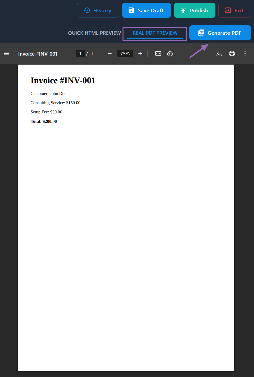 Template Designer - Real PDF Preview